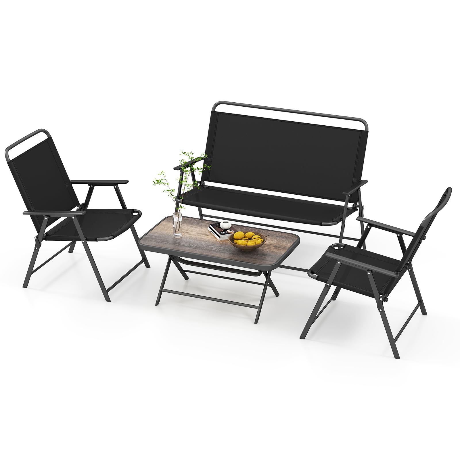 Ensemble de meubles de patio pliants Tangkula 4 pièces